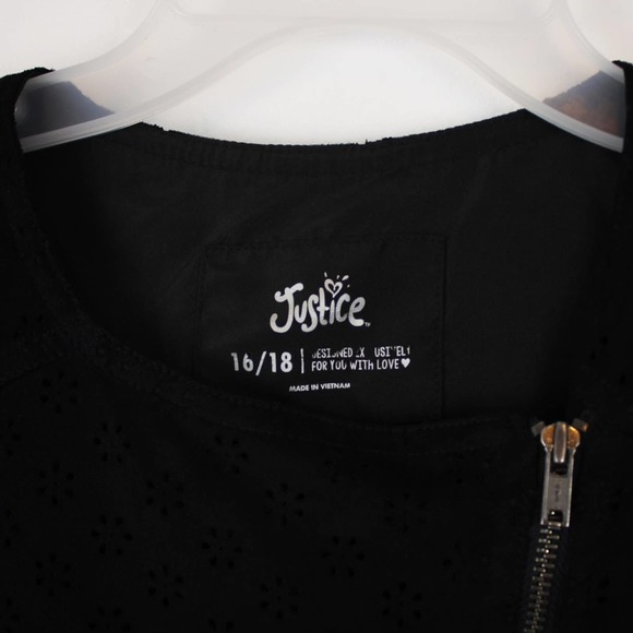 Girls JUSTICE Eyelet Microfiber Long Sleeve Zip Motto Jacket,Black,Size 16/18/XL - Picture 3 of 6